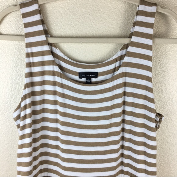 Spense Mixed Media Striped Beige Cream Knee Length Sleeveless Dress Size 12 - Picture 3 of 12